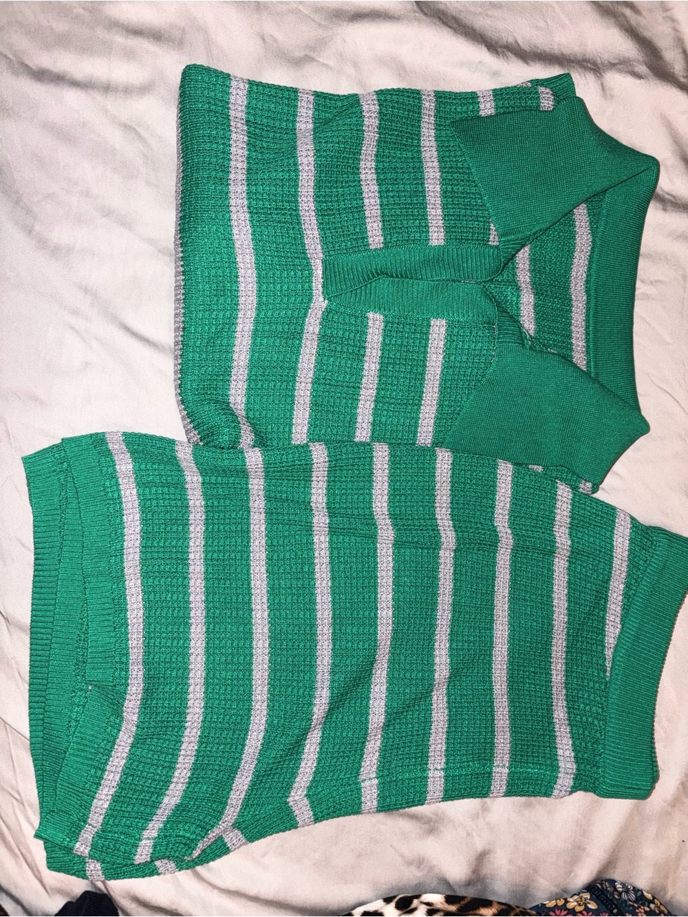 Green and gray Striped Knit Polo Top - Picture 2 of 2
